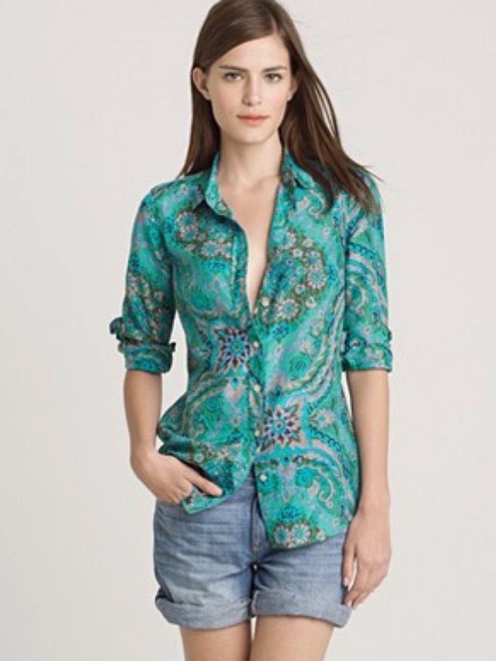 J crew perfect shirt silk cotton paisley S
